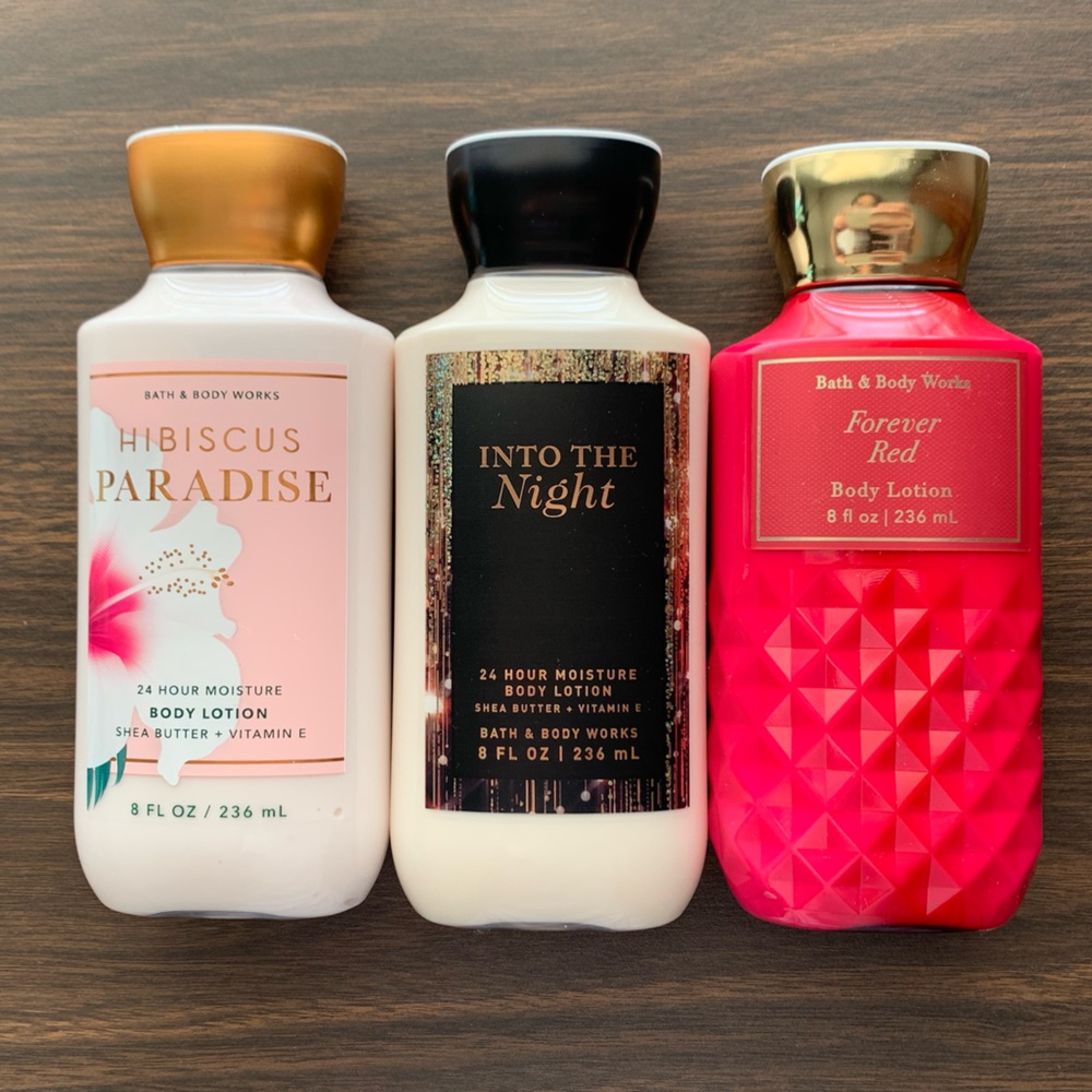 BBW Hibiscus Paradise, Into The Night, Forever Red Body Lotion Bundle